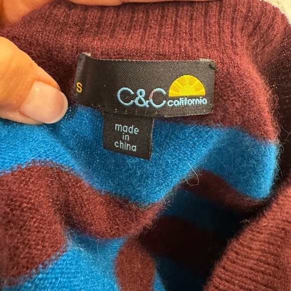 C&C California 2-Ply 100% Cashmere Knit Brown/Blue V-Neck Tunic Sweater Small - Picture 6 of 13